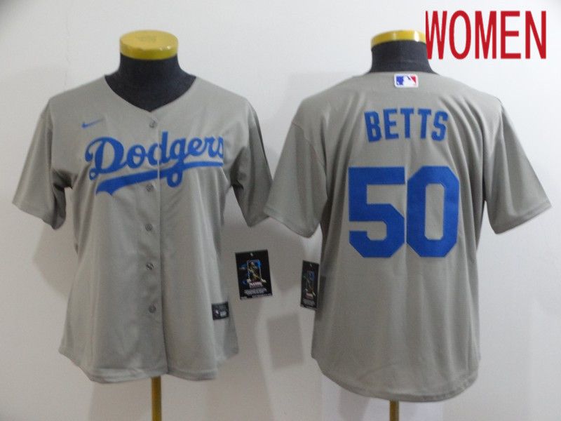 Women Los Angeles Dodgers #50 Betts Grey Nike Game MLB Jerseys->women mlb jersey->Women Jersey